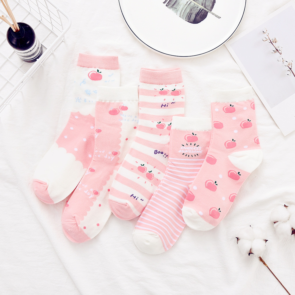 Title 4, College style cute peach Harajuku fashion socks