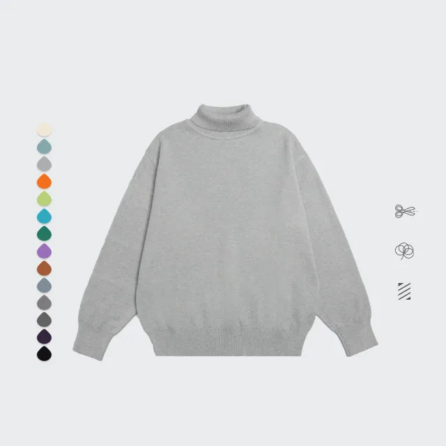 Core Spun Loose High Neck Sweater Solid Color Knitwear Grey - Shop at LoveMi