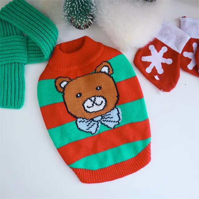 Christmas Knitted Sweater For Pet Dog Cotton Red And Green Striped Sweater - Shop at LoveMi