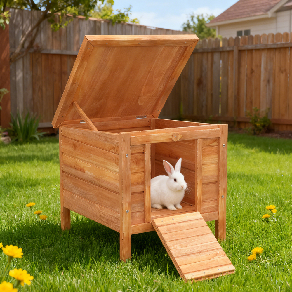Small Wooden Rabbit Hutch Bunny Cage Guinea Pig Cage Duck House Dog House With Openable & Waterproof Roof, For Rabbits, Chickens, Ducks, Natural