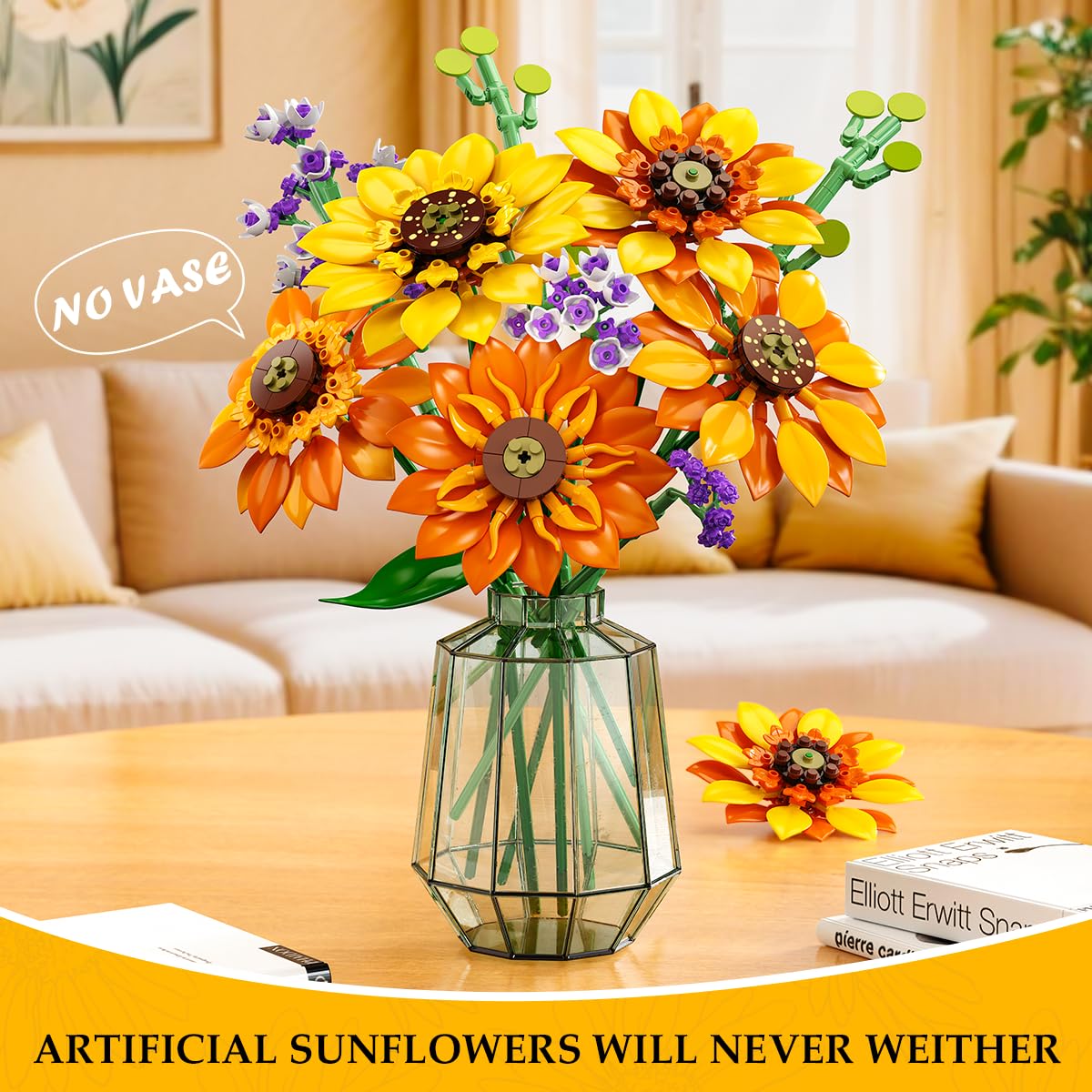 Flowers Sunflower Bouquet Building Set With Lights - 17 Flowers Botanical  Artificial Plant Sunflower Building Blocks Art Home Decor Easter Gifts For Adults Women Girl