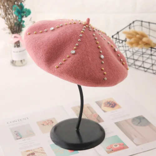 Women's Woolen Elegant Beret Versatile Leather Pink - Shop at LoveMi