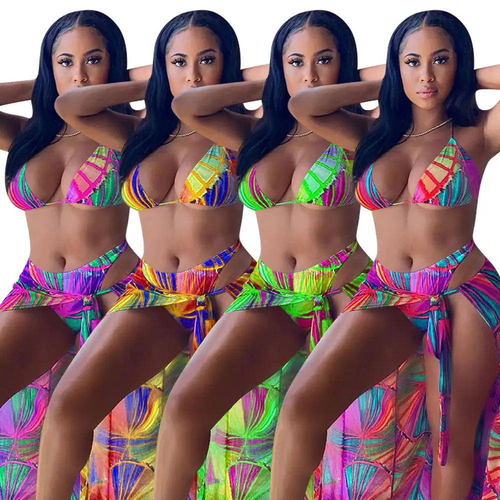 Split Swimsuit Summer Bikini Three-piece Print Beach