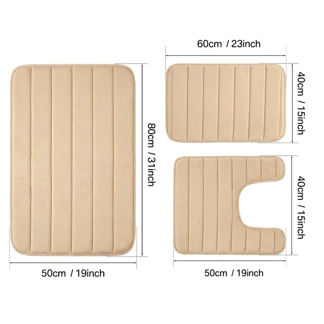 MEMORY FOAM BATH MAT PEDESTAL SET NON SLIP TOILET BATHROOM CONTOUR RUGS 3 PIECE