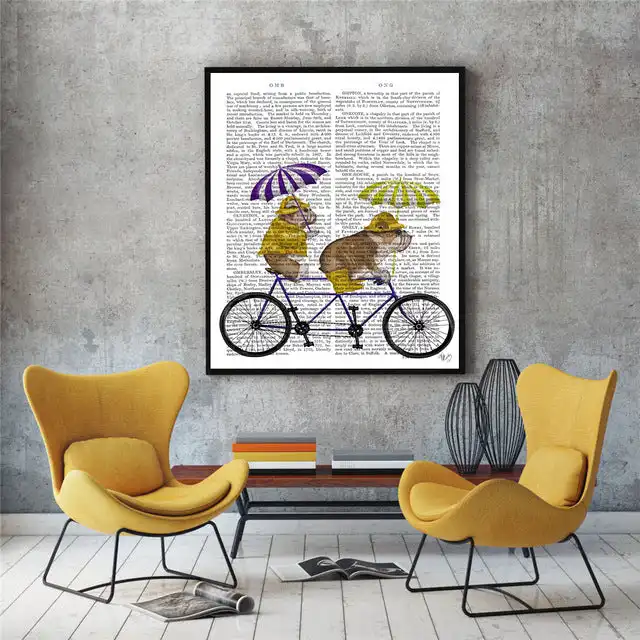 Dog And Bicycle Canvas Painting Wall Art