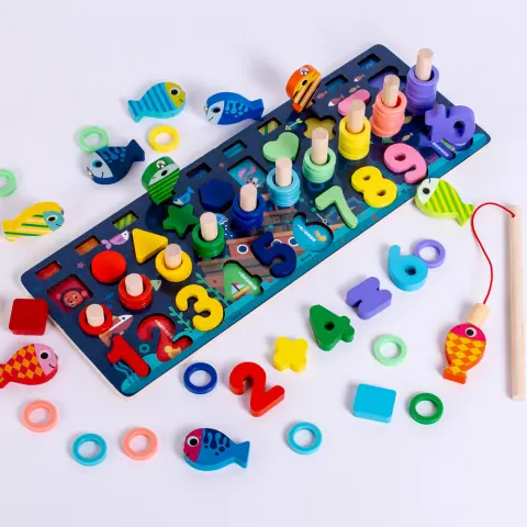Wooden Multifunctional Underwater Fishing Numbers Board Children's Digital Shape