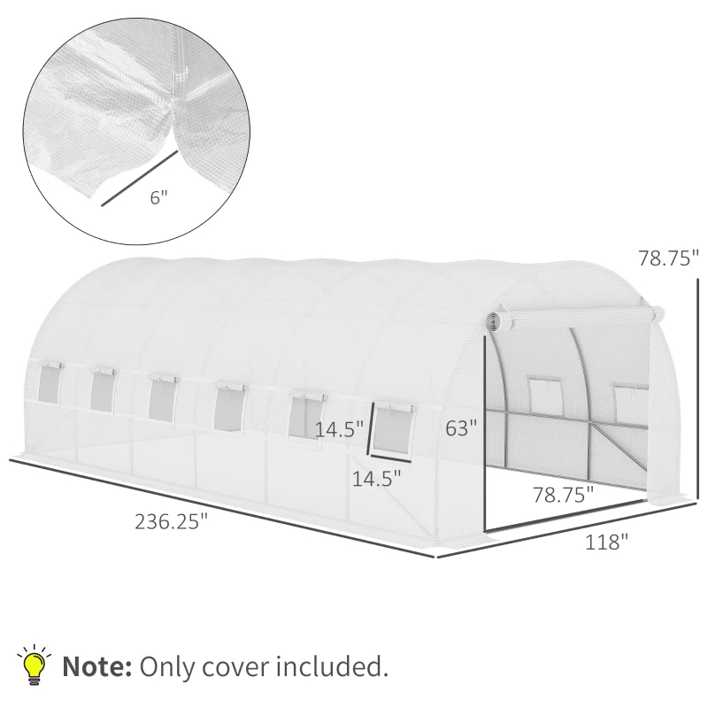 Plastic Greenhouse Cover Replacement, Heavy Duty Waterproof Tarp For Hoop House, Sheeting With 12 Windows, Door & Reinforcement Grid, White