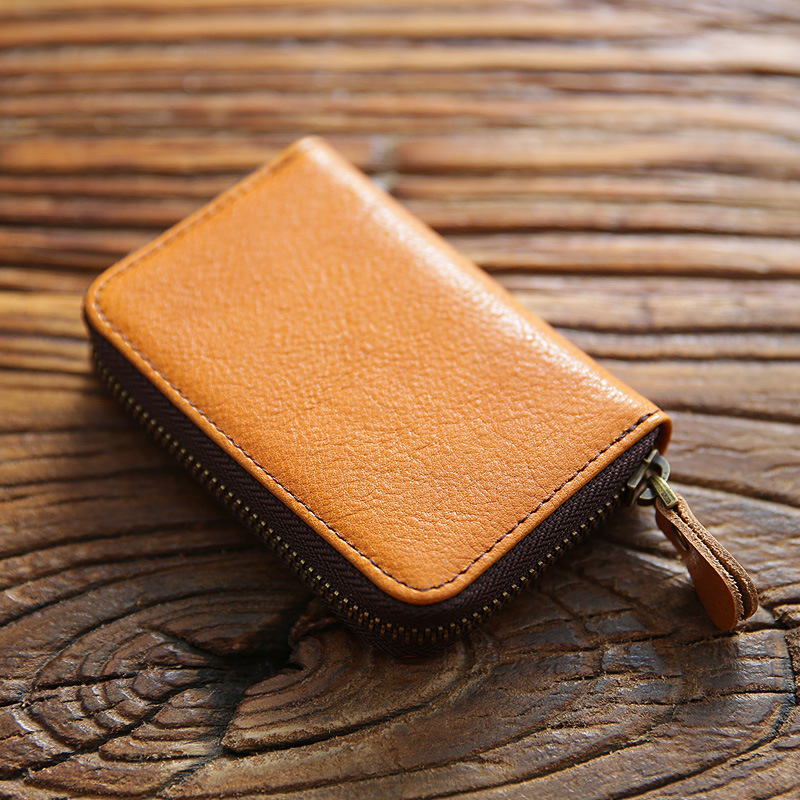 First Layer Cowhide Multifunctional Zipper Wallet Men's Genuine Leather Large Capacity Yellow - Shop at LoveMi