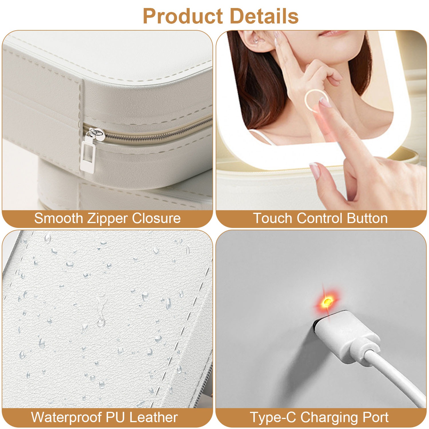 1Pc Portable Travel Makeup Bag With LED Mirror Rechargeable Beauty Mirror With 3 Color Light Dimmable Brightness Waterproof Cosmetic Bag With 4 Compartments Ideal Gift For Women Valentines Day Gift — foto 12