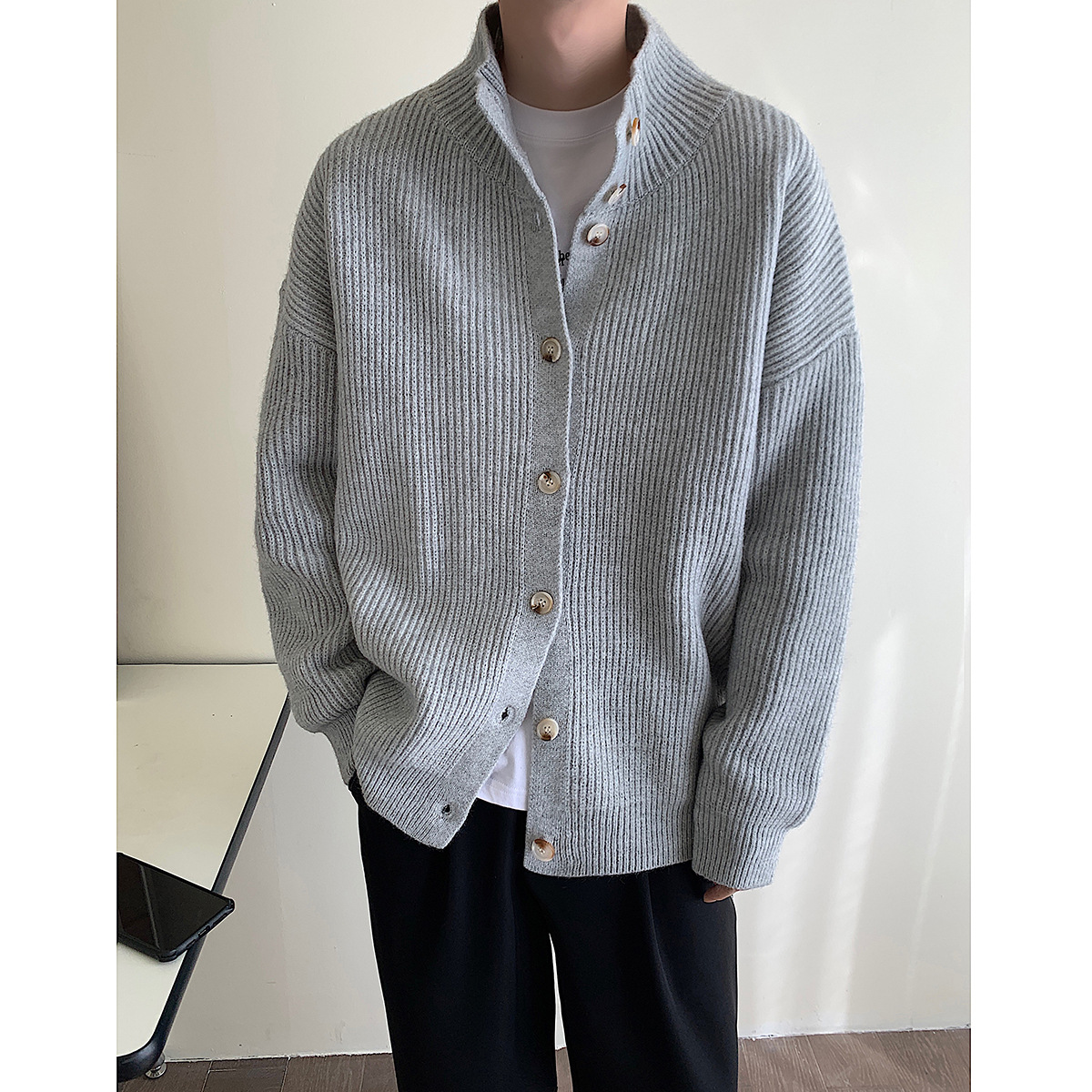 Pure Color Simple Knit Cardigan Coat For Youth