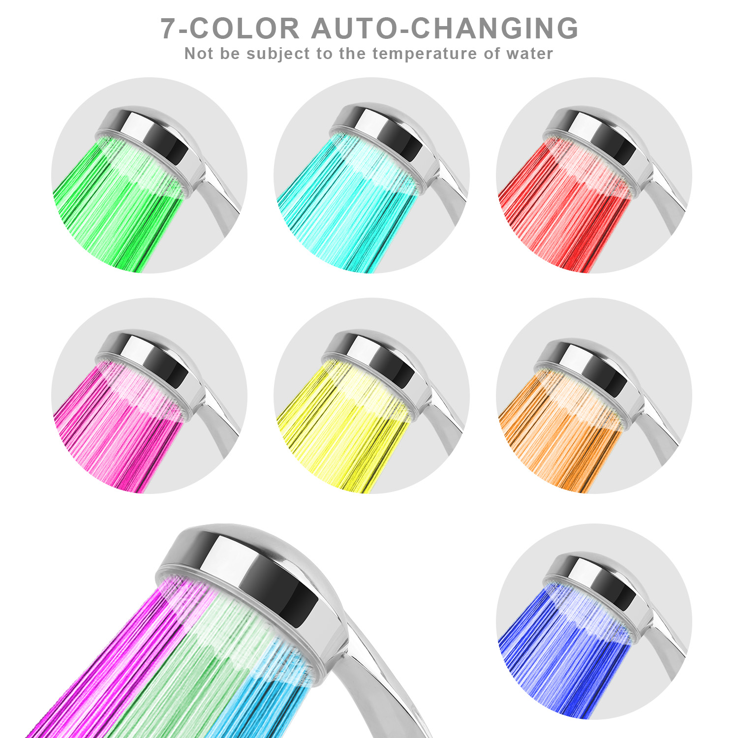 1Pc LED Shower Head Handheld Color-Changing Automatically Hydropower Without Batteries
