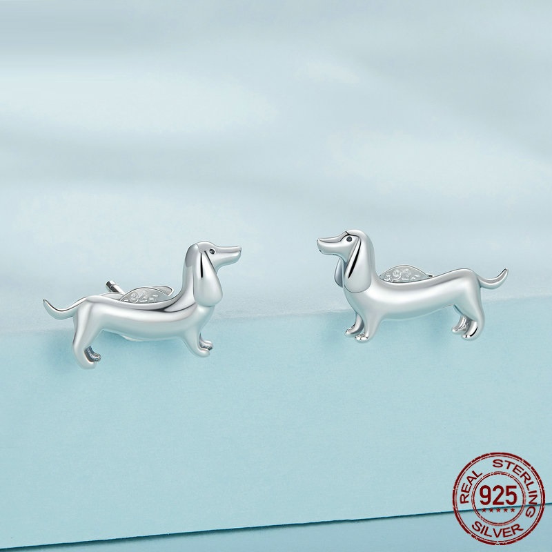 Title 1, S925 Argent Saucisse Chien Oreille Stud Et Bagu...