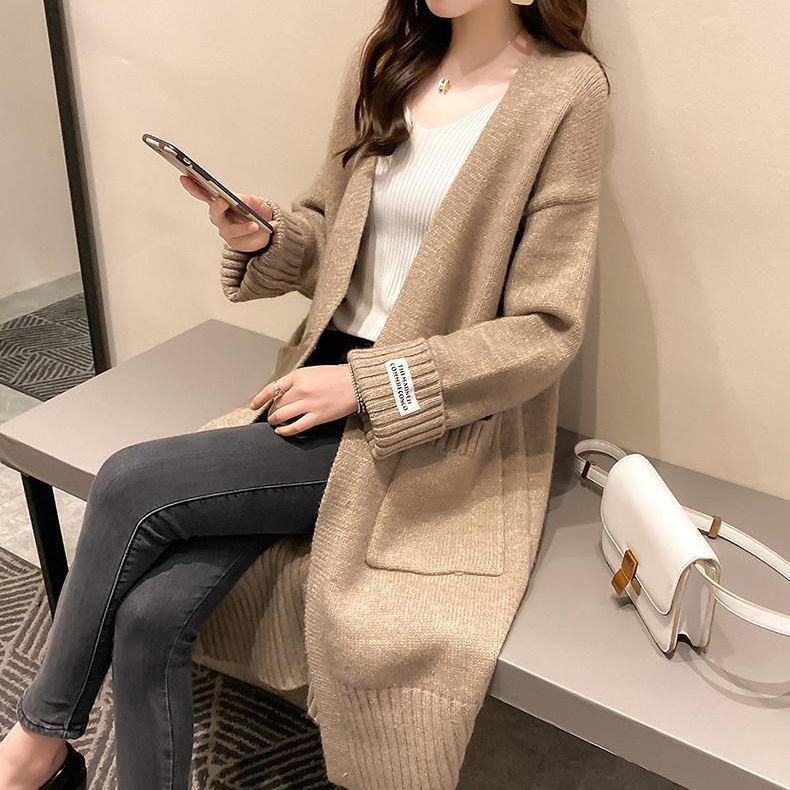 Autumn And Winter Jacket Mid-length Women's Outer V-neck Knitted Cardigan Sweater