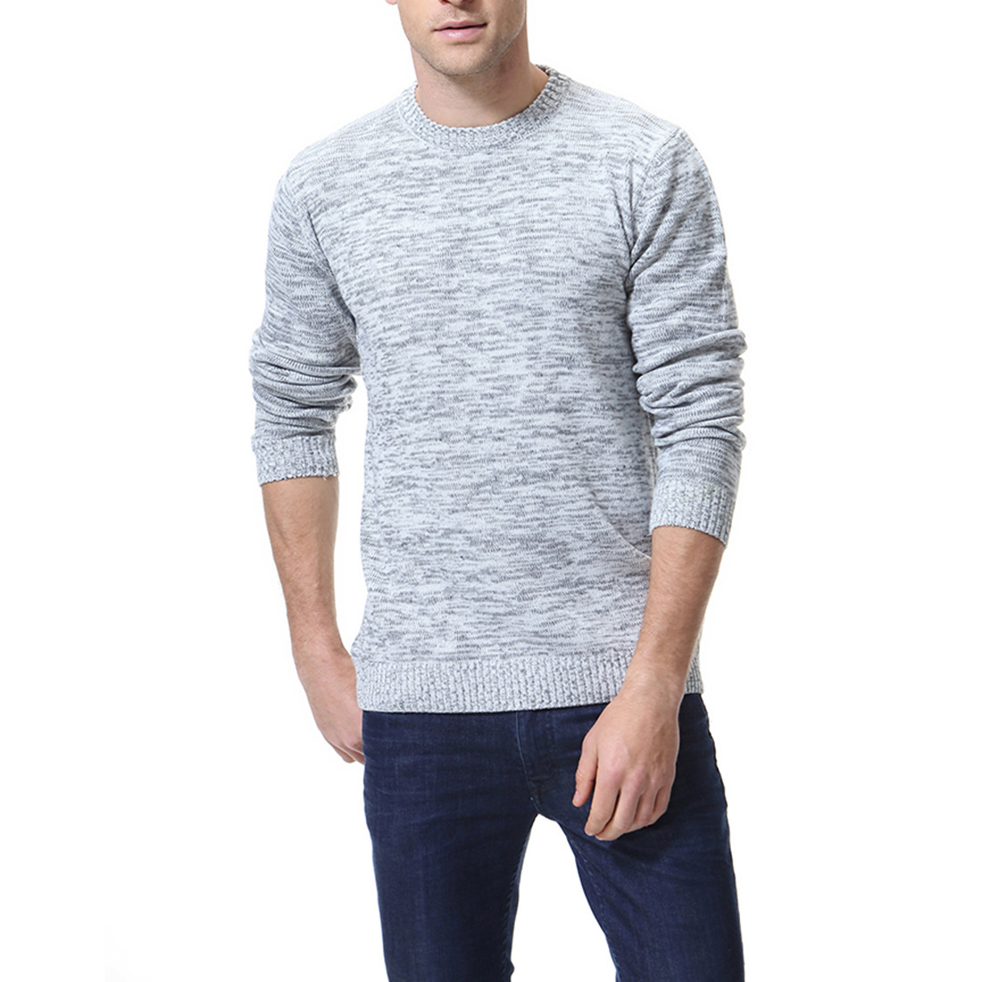 Slim-fit Solid Color Sweater Bottoming Shirt Crew Neck Knitted