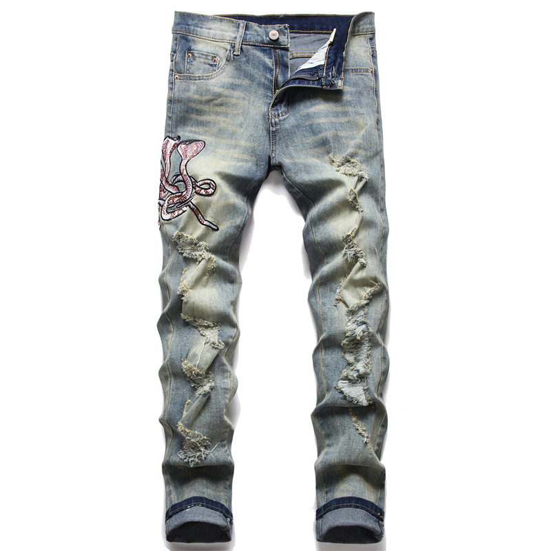 Title 2, Youth Jeans Hand Frayed Cotton Trousers Mid Wai...