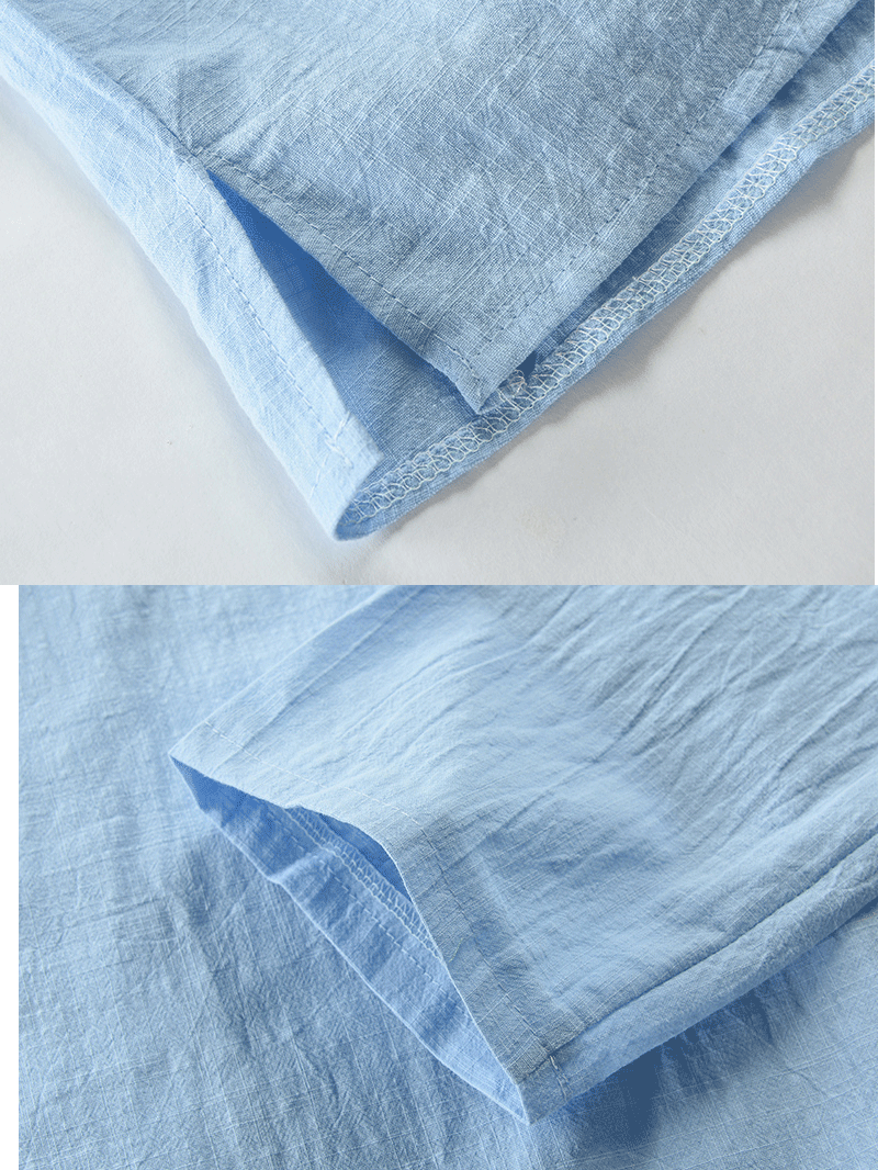 Plain Cotton And Linen Lace-up Shirt For Men