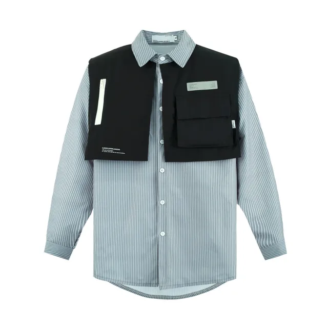 Contrast Stitching Long Sleeve Lapel Shirt Light Blue - Shop at LoveMi