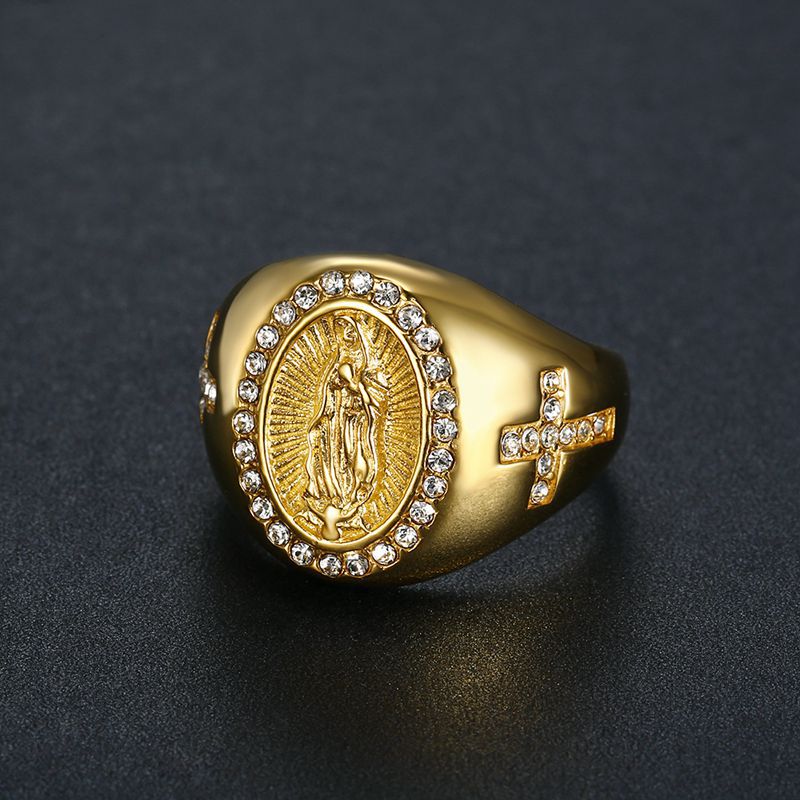 Title 3, Mens Gold Plated Diamond Virgin Mary Ring a sy...