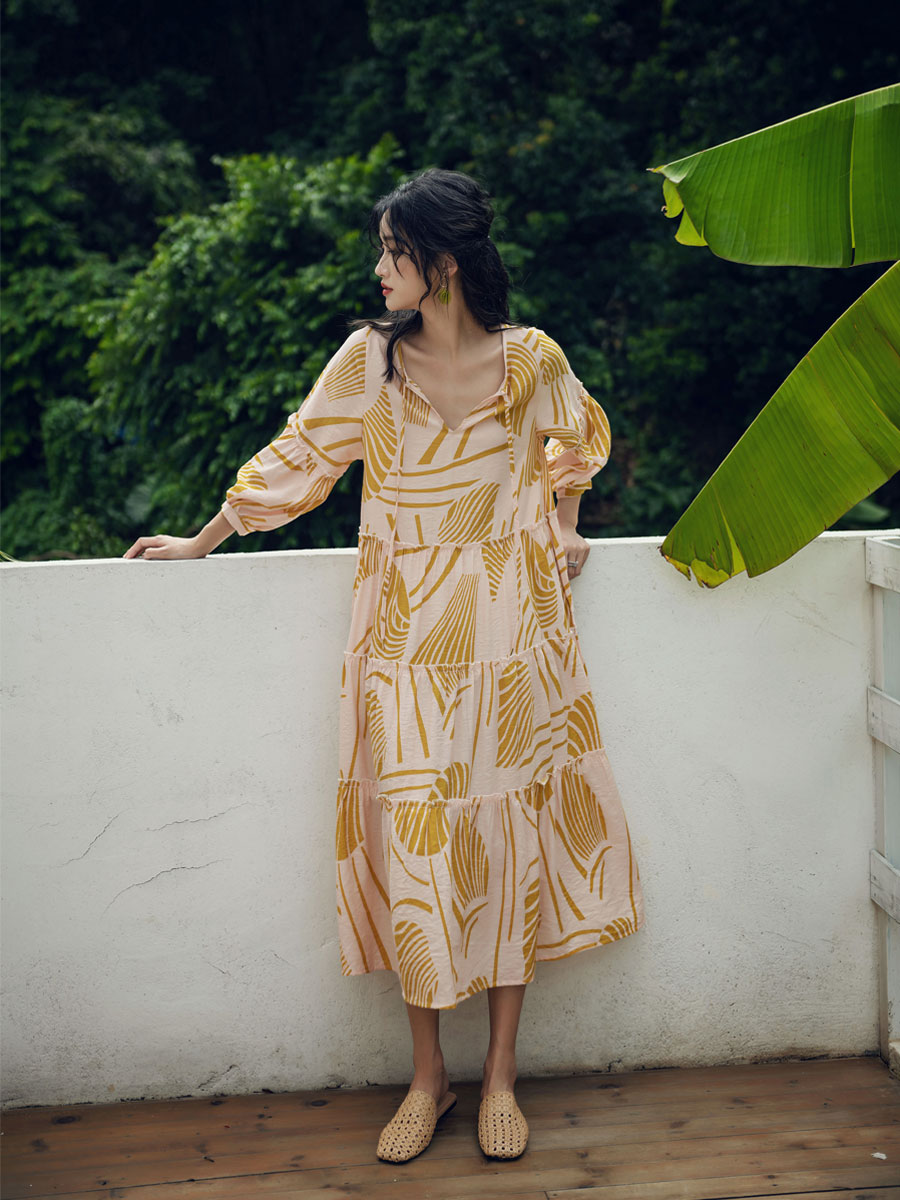 Puff-Sleeve V-Neck Dress, picture 5 of 5
