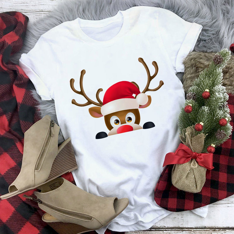 Title 9, Christmas Cute Reindeer Print Short Sleeve T-sh...