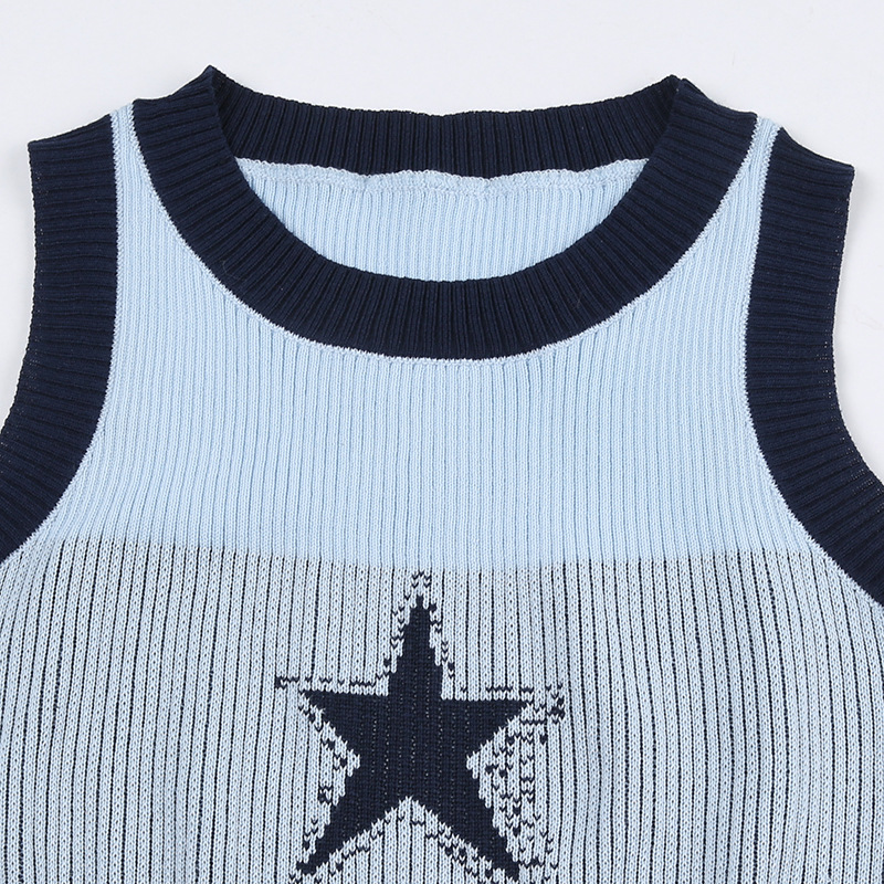 Star Contrast Color Vest Sleeveless Slimming Short Top