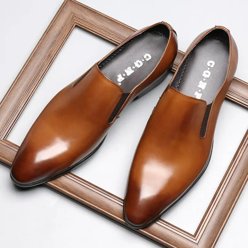 Business Formal Wear Leather Shoes Men's Pointed Toe Pedal Set