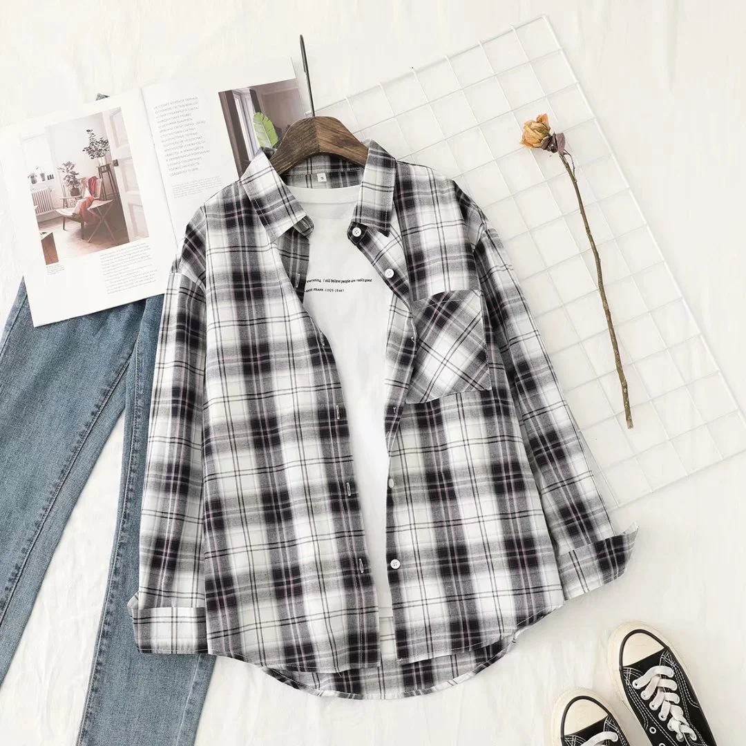 Title 3, Literary Retro Plaid Shirt Women