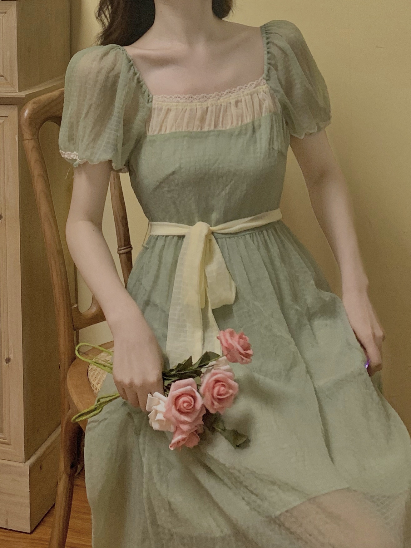 Chiffon Square-Neck Long Dress, picture 3 of 5