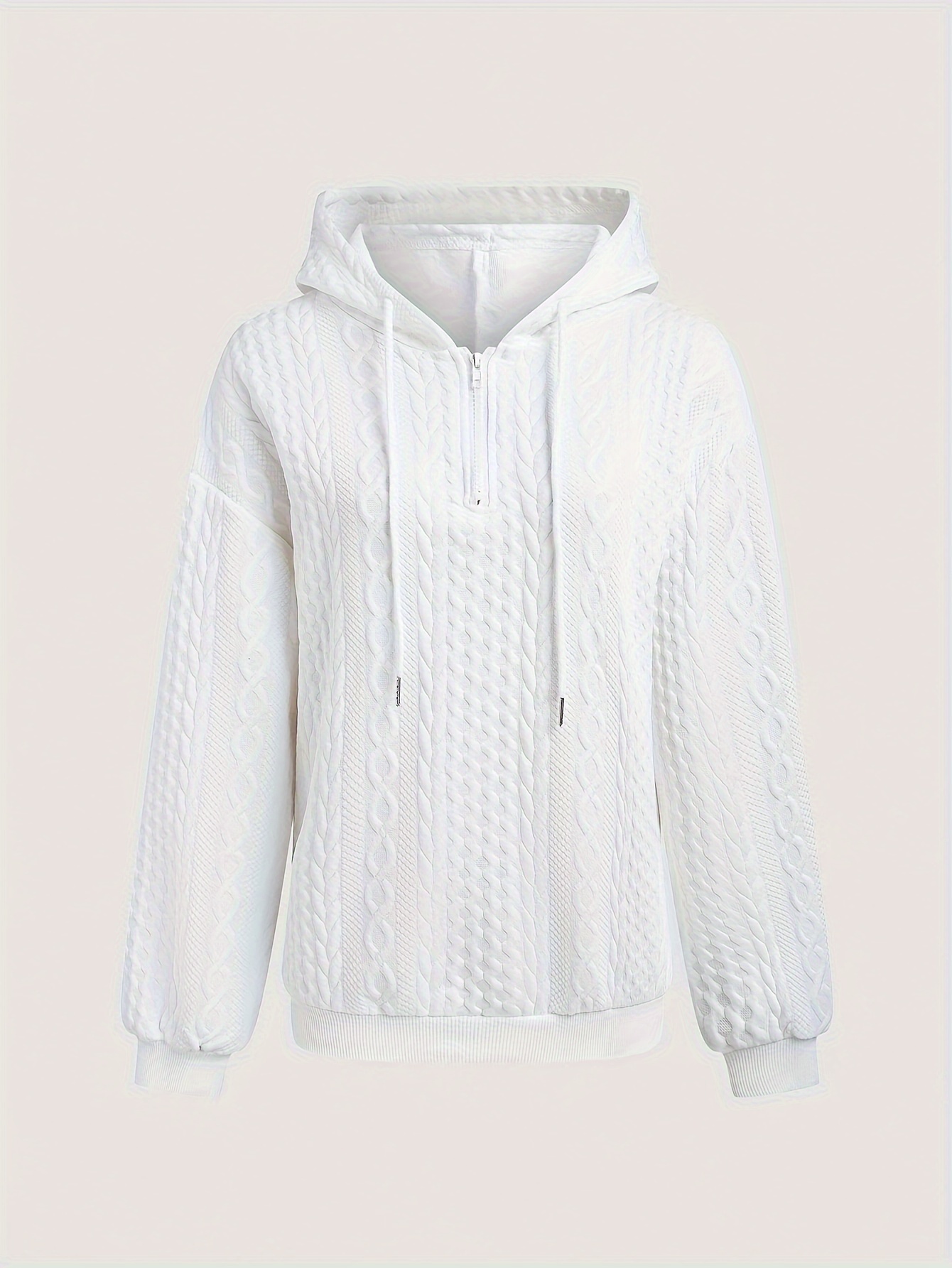 Women's Spring And Autumn Solid Color Zipper Shoulder Drawstring Casual Hoodie