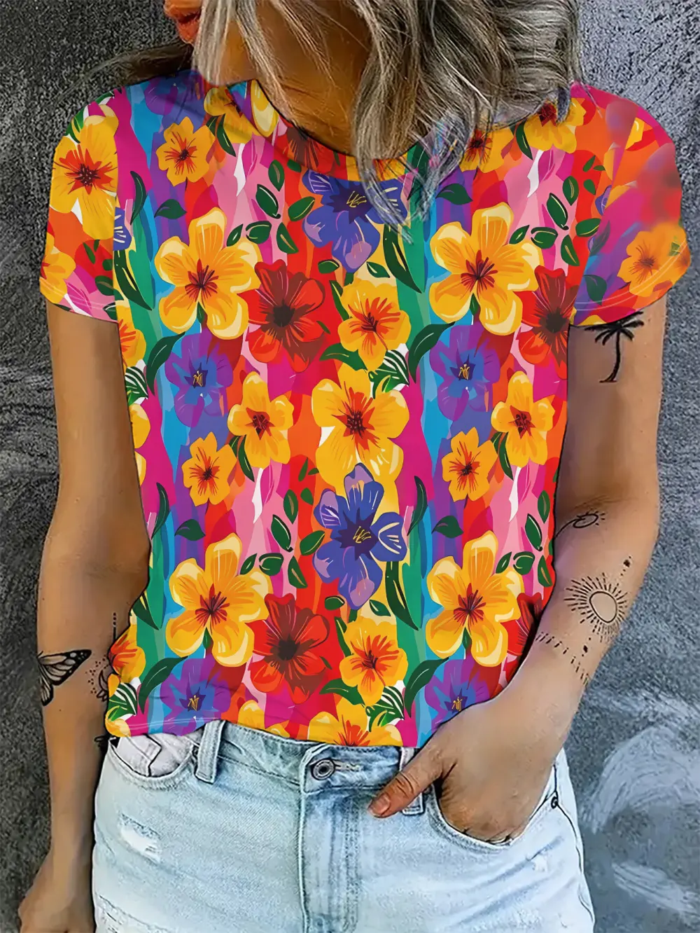 Spring and Summer Women's Printed Loose Top Short Sleeve
