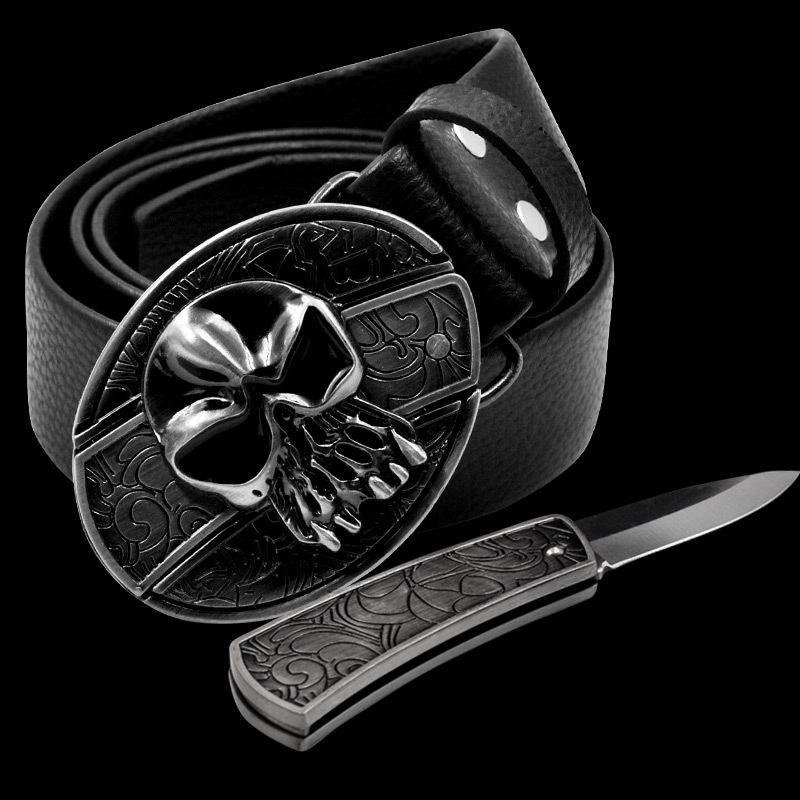 Men's Leather Smooth Buckle Belt Knife