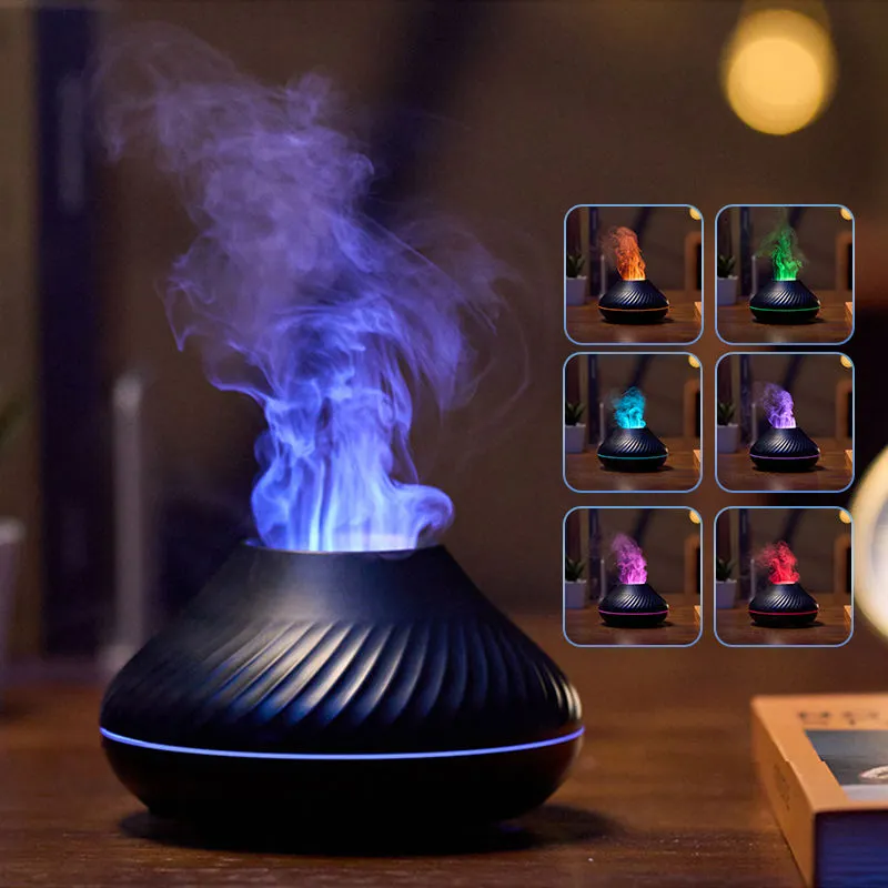 Newest RGB Flame Aroma Diffuser 130Ml 3d Colorful Flame Humidifier Fire Volcano Diffuser Flame – image 3