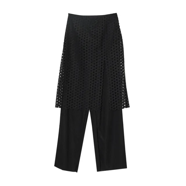 Cutout Panel Knit Design Black Trousers Black - Shop at LoveMi