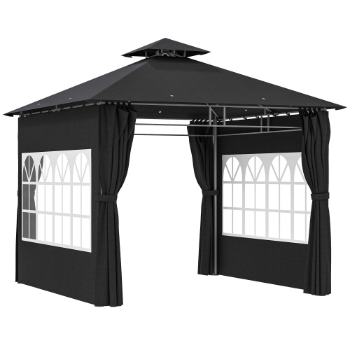 Outsunny 3 M Garden Gazebo, Double Roof Metal Gazebo With Removable Sidewalls And Church Windows, Outdoor Canopy Shelter, Black Black - Shop at LoveMi