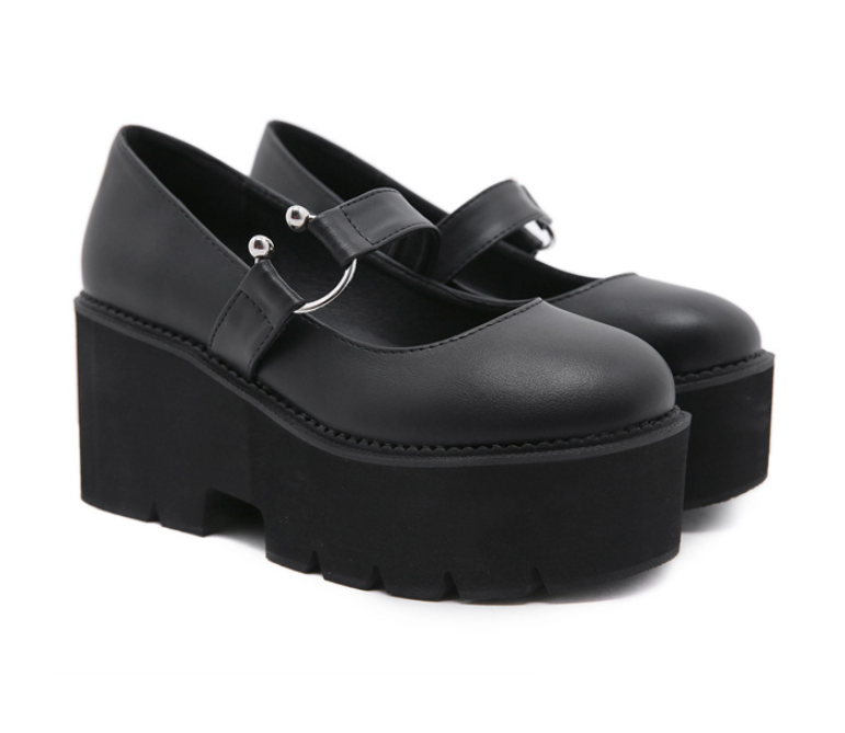 Sponge Cake Platform Leather Shoes Round Head Shallow Mouth Belt