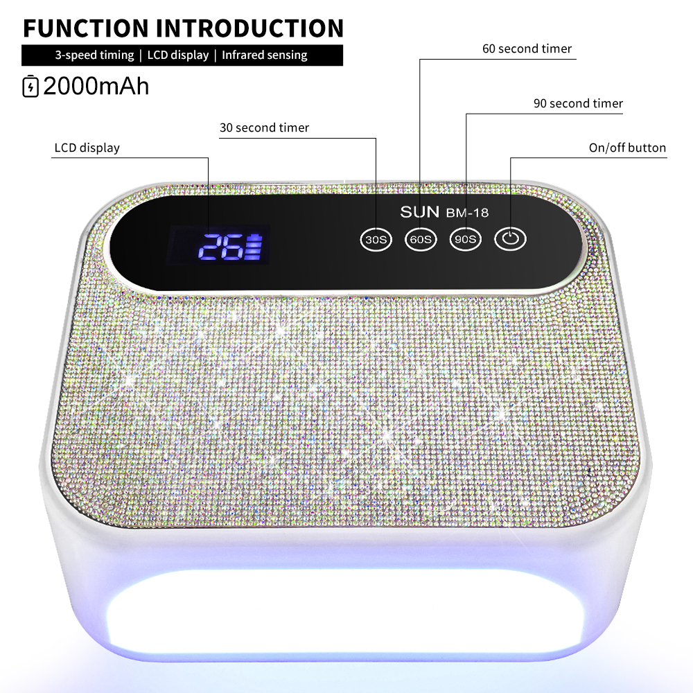 Cordless UV Nail Lamp, Rechargeable UV Gel Nail Light, Sparkling Rhinestones Diamond UV Light, Professional Fast Curing Nail Dryer With 3 Timers Touch Control Auto Sensor For Salon & Home 5