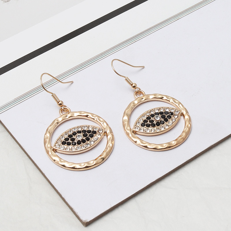 Long Eyes Inlaid Gemstone Round Fashion Earrings And Necklace Set