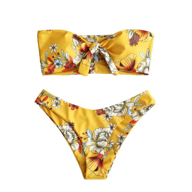 Sexy Printed Ladies Bikini Split Swimsuit Yellow - Shop at LoveMi