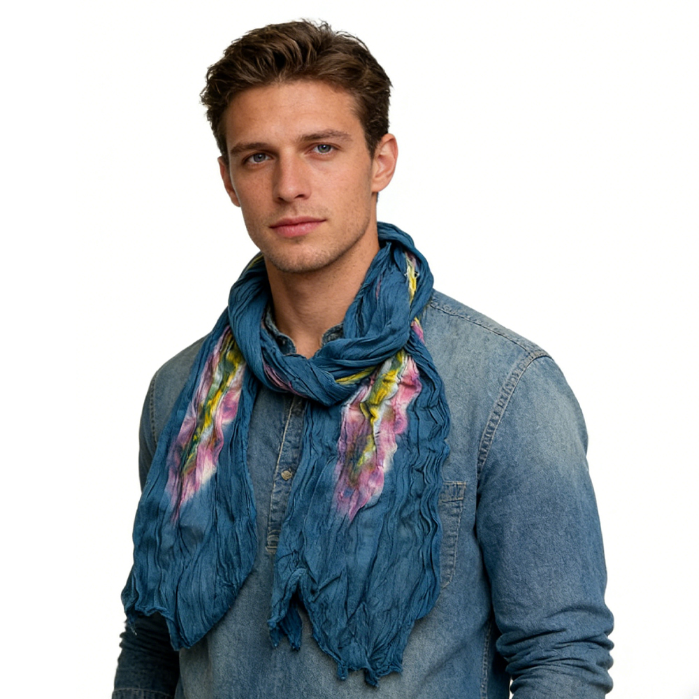 2pcs Turquoise Tie-Dye Cotton Scarf,Crinkle Soft And Breathable Scarf ,vacation,daily Life,evening Party,Office Appropriate Subtlety For Women Men