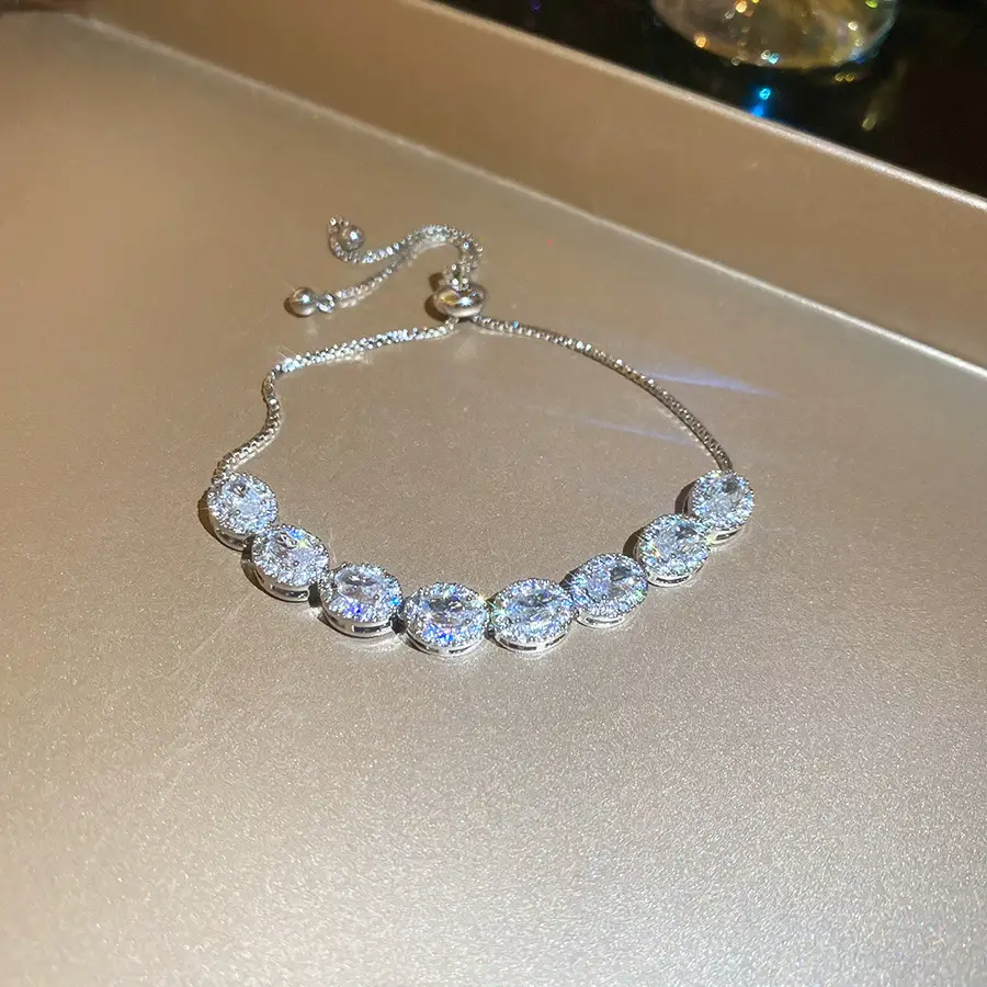 Geometric Cubic Zirconia Bracelet Adjustable Link Chain Hand Jewelry