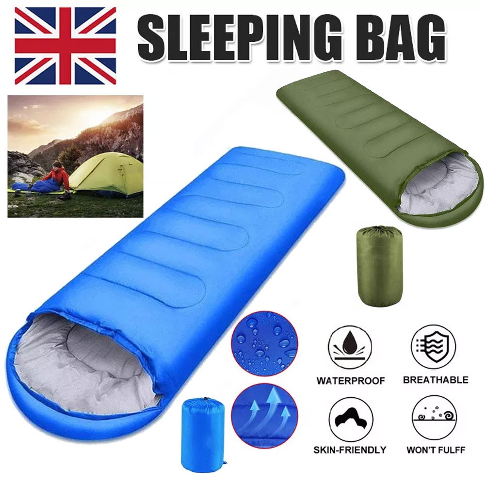 3-4 SEASON SINGLE SLEEPING BAGS CAMPING RECTANGULAR ENVELOPE ZIP UP KIDS AND GROWN-UPS
