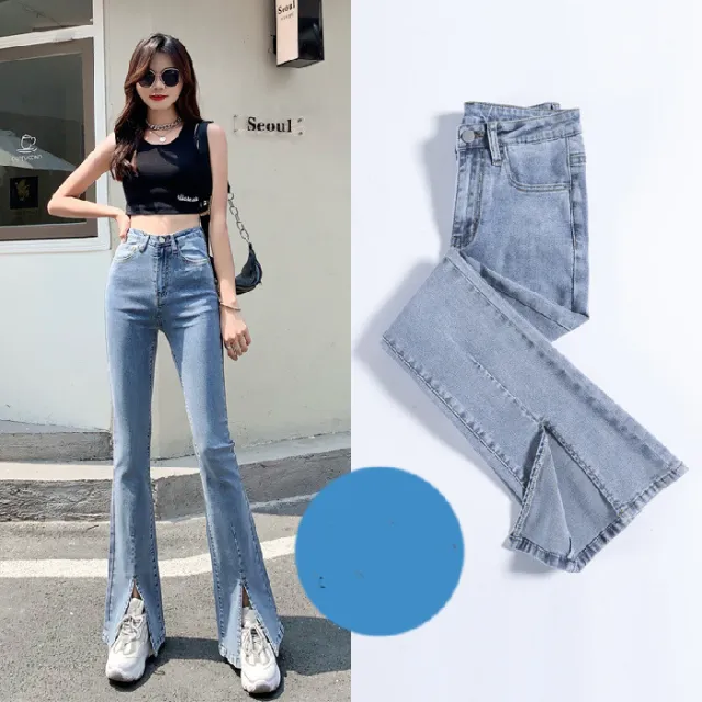 Women's Summer New High Waist Elastic Wide Leg Jeans Retro Blue Long - Shop at LoveMi
