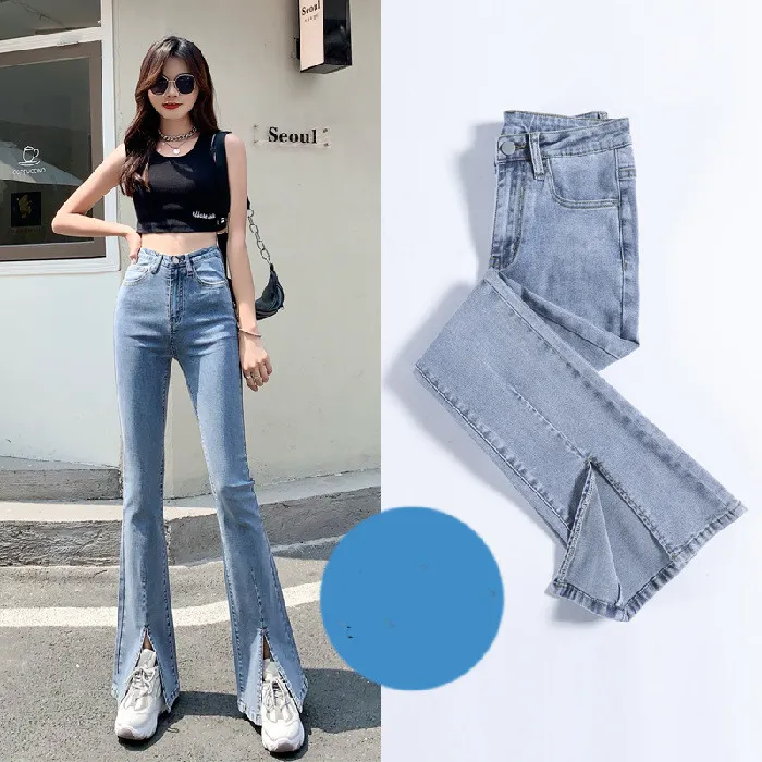 Women's Summer New High Waist Elastic Wide Leg Jeans - Retro Blue Long