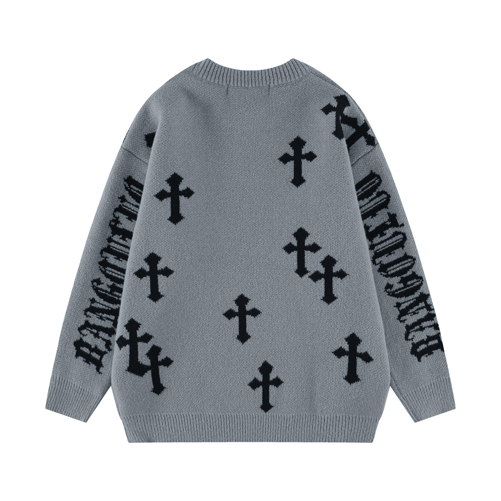 Allover Printed Jacquard Loose Bottomed Knitted Sweater