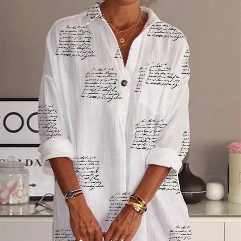 Women's Blouses Bohemian Knee Length Blouses Loose Neck Button Casual V Neck Blouses
