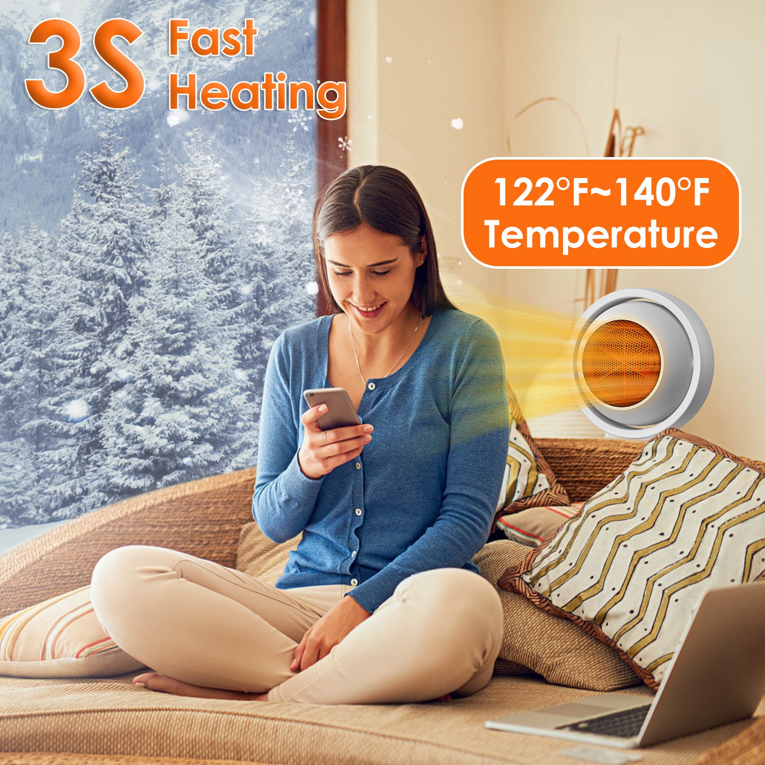 1Pc 380W Space Heater With 30 Degree Tilting Angle 3S Fast Heating Portable Desktop Electric Heater For Indoor Use With Overheat Protection Tip Over Protection For Home Office