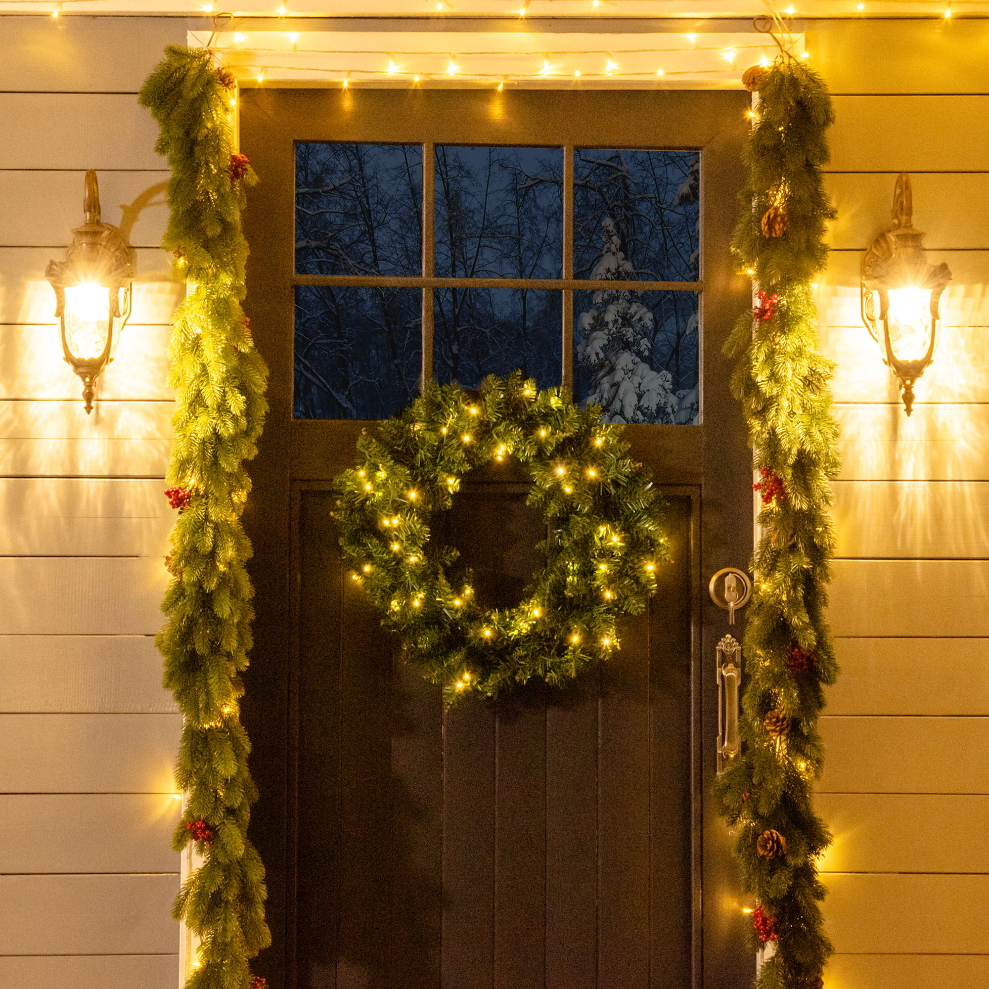 55CM Pre-lit Christmas Wreath With 50 Warm White LED Ideal