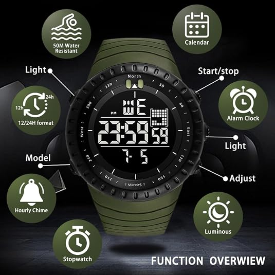 Men's Military Digital Sports Watch, Waterproof LED Watch With Alarm & Stopwatch 2