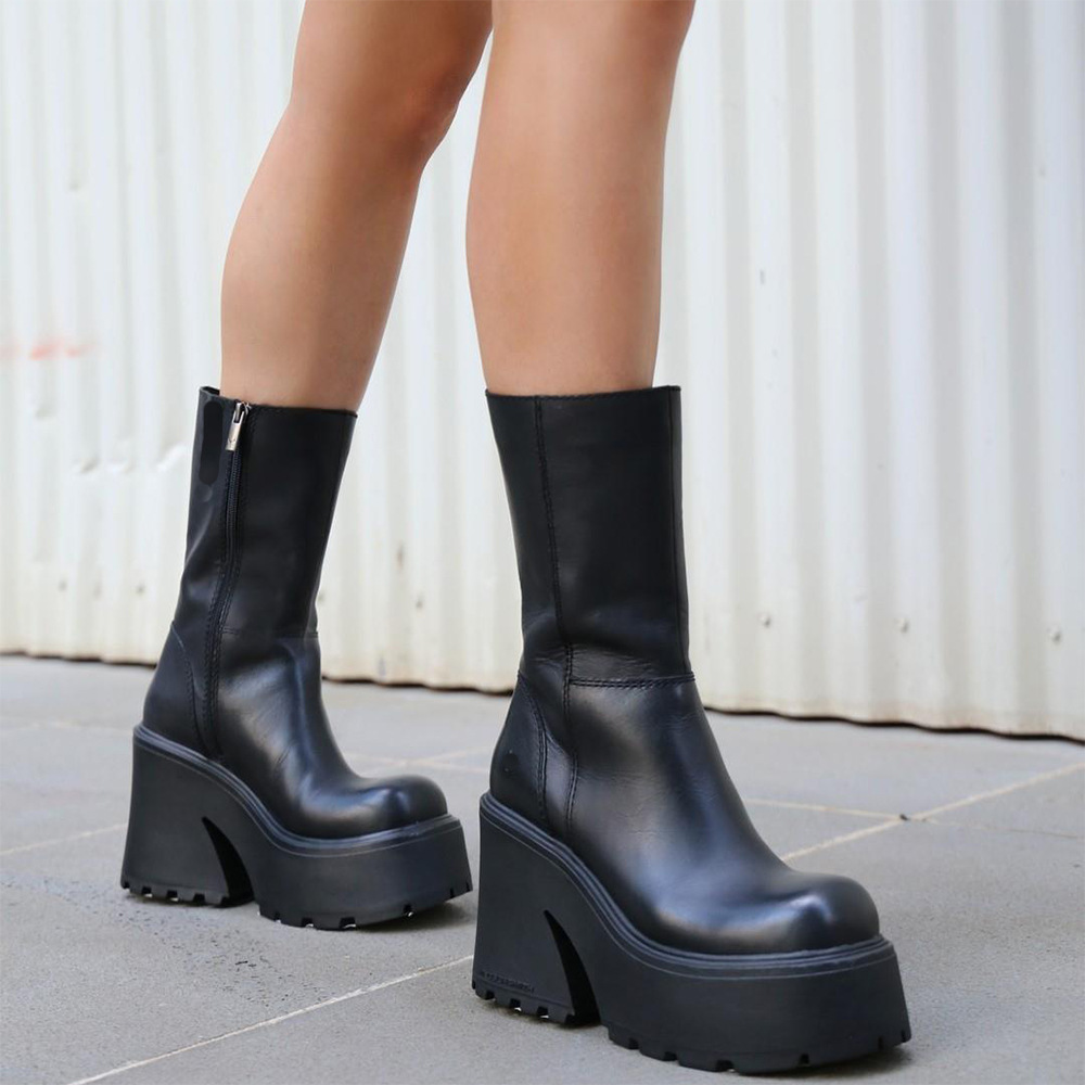 Platform Round Toe Side Zip Low Boots