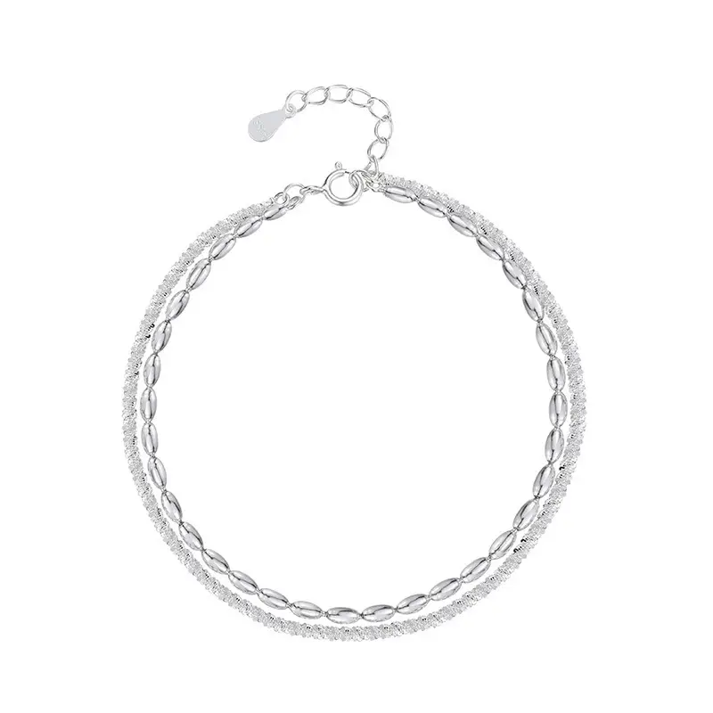 S925 Sterling Silver Starry Bead Double Layer Bracelet For Women, Shimmering Rice Bead Design, INS Style Luxury Senior Sense Jewelry